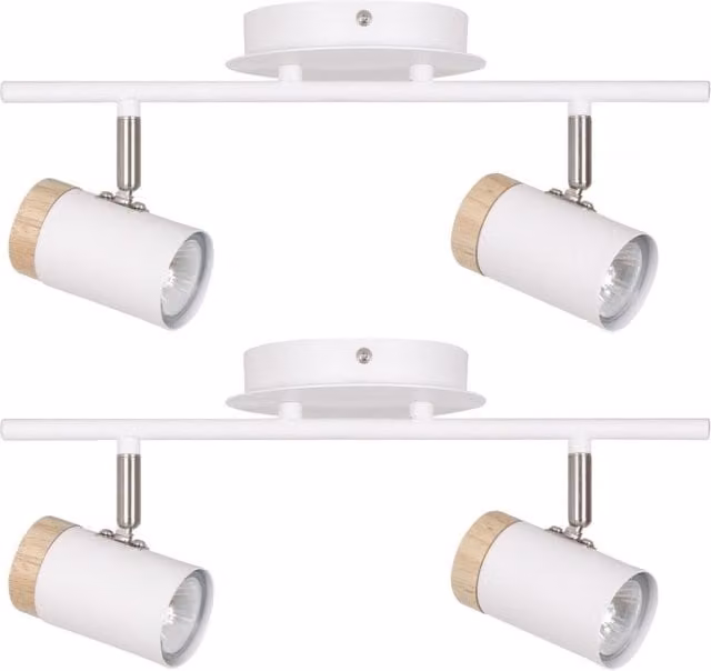 First Choice Lighting Stratton Set of 2 Two Way Up and Down Ceiling Spotlights in White and Wood