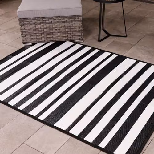 Charles Bentley Striped Woven Outdoor Garden Rug, Black and Multicolour, W/D: 170 x 120 cm – 2