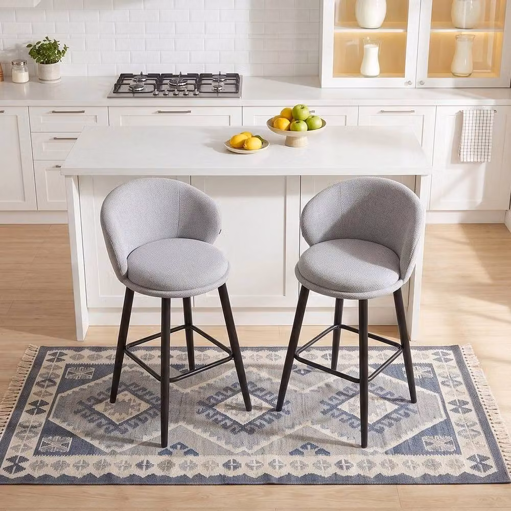 Kelvenix Set of 2 Grey Chenille Upholstered Industrial Bar Stools with Metal Frames – 2