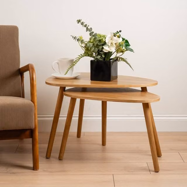 Scottish Everlastings Ltd Set of 2 Modern Oval Wooden Nesting Tables in Brown and Beige – 1