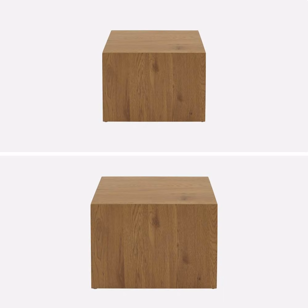 sweeek Set of 2 Square Wood Effect Nesting Coffee Tables in Brown – 2