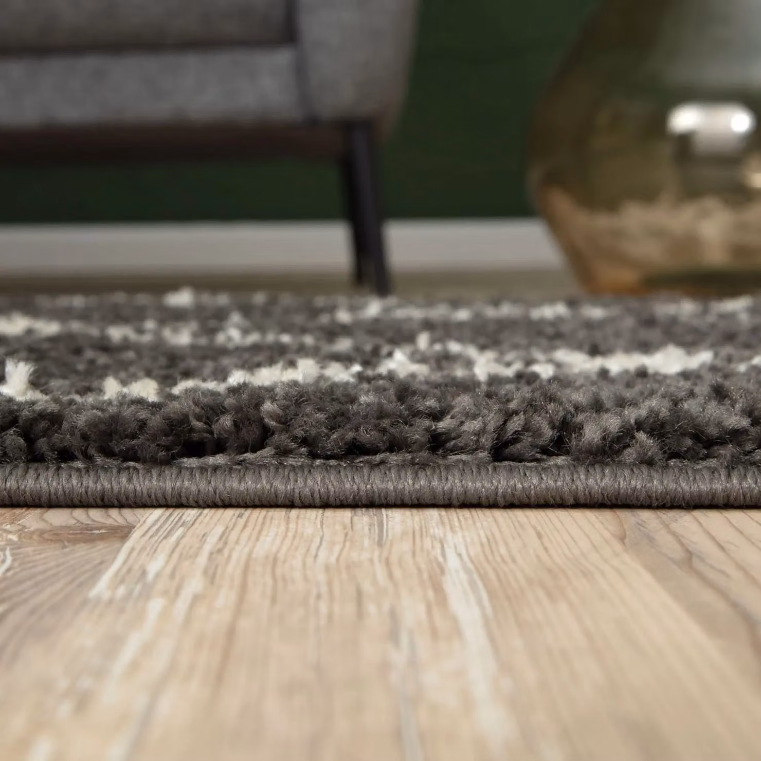 THE RUGS Moroccan Soft High Pile Shaggy Lattice Rug, Dark Grey, W: 160 cm, D: 230 cm – 4
