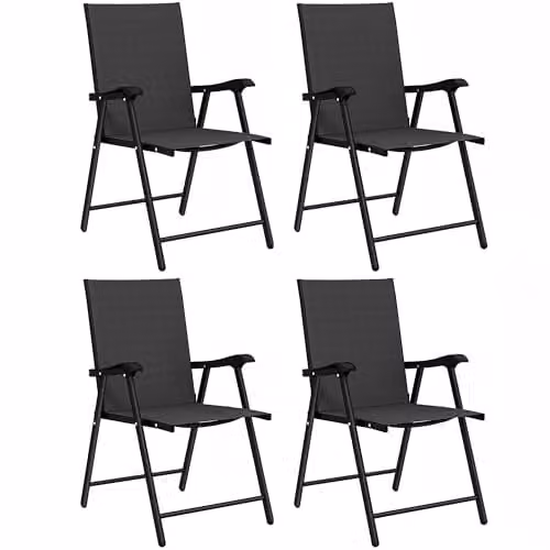 Outsunny Set of 4 Folding Garden Chairs with High Back and Armrests in Black