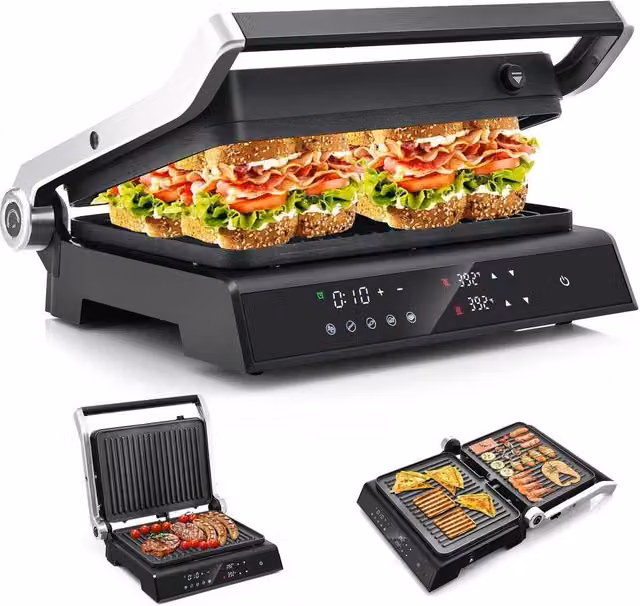 Costway 3-in-1 Electric Panini Press Grill and 1200W Sandwich Maker with Nonstick Coating in Black