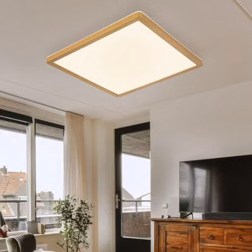Globo Lighting LED IP44 Square Ceiling Light in Brass with 3 Light Levels, W/D/H: 29 x 29 x 2.5 cm – 3