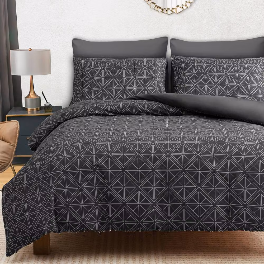 Pamposh Modern Reversible Microfibre Duvet Cover and Pillowcase Set in Grey, Super King (200 x 200 cm) – 2