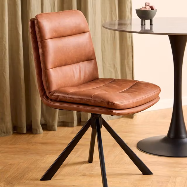 Furniture To Go Dean Set of 2 Brown Synthetic Leather Mid-Century Swivel Dining Chairs
