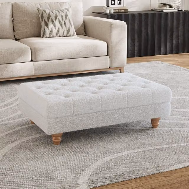 Livingandhome Teddy Fleece Upholstered Rectangular Footstool in White