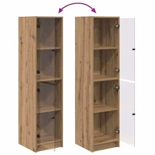 vidaXL Artisan Oak Highboard in Brown with Glass Doors, W/D/H: 35 x 37 x 142 cm – 3