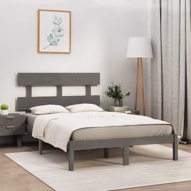 Berkfield Home Grey Solid Pine Wood Bed Frame W/D/H: 200 x 200 x 31 cm – 1