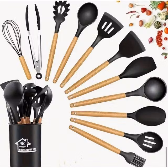 SPETLEK 12-Piece Heat Resistant Silicone Kitchen Utensil Set in Black