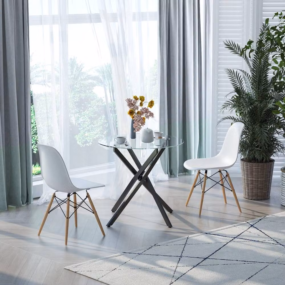 Wyld Haus Bama Round Dining Table with Transparent Glass Top and Black Metal X-Frame, Diameter: 80 cm – 3