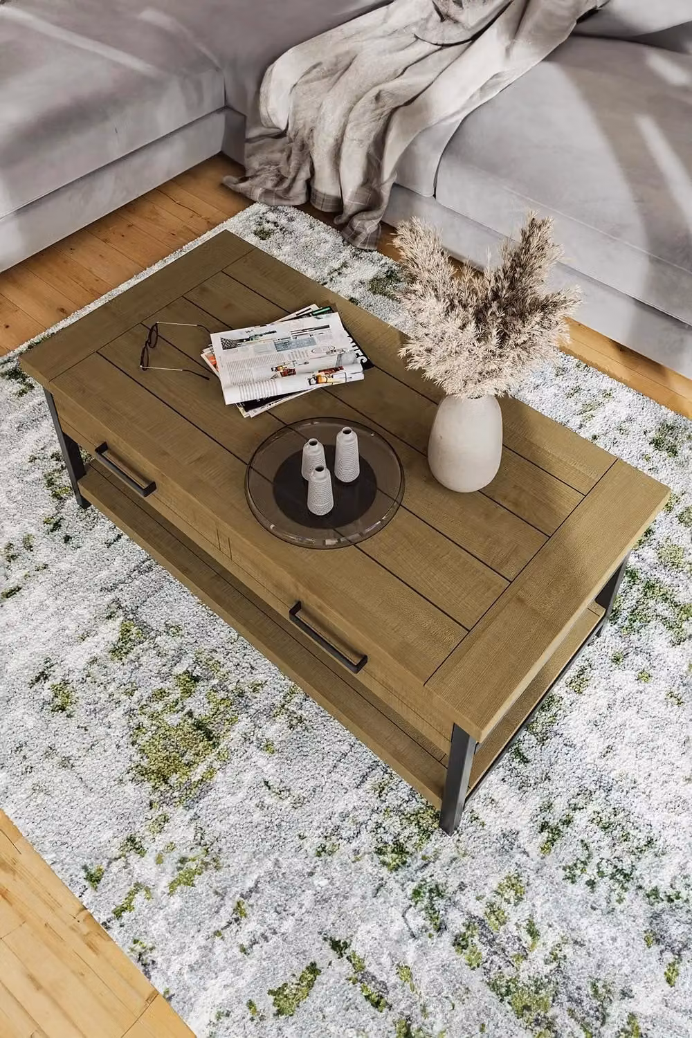 FWStyle Lowry 2 Drawer Solid Pine Coffee Table in Brown, W: 120 cm, D: 60 cm, H: 50 cm – 2