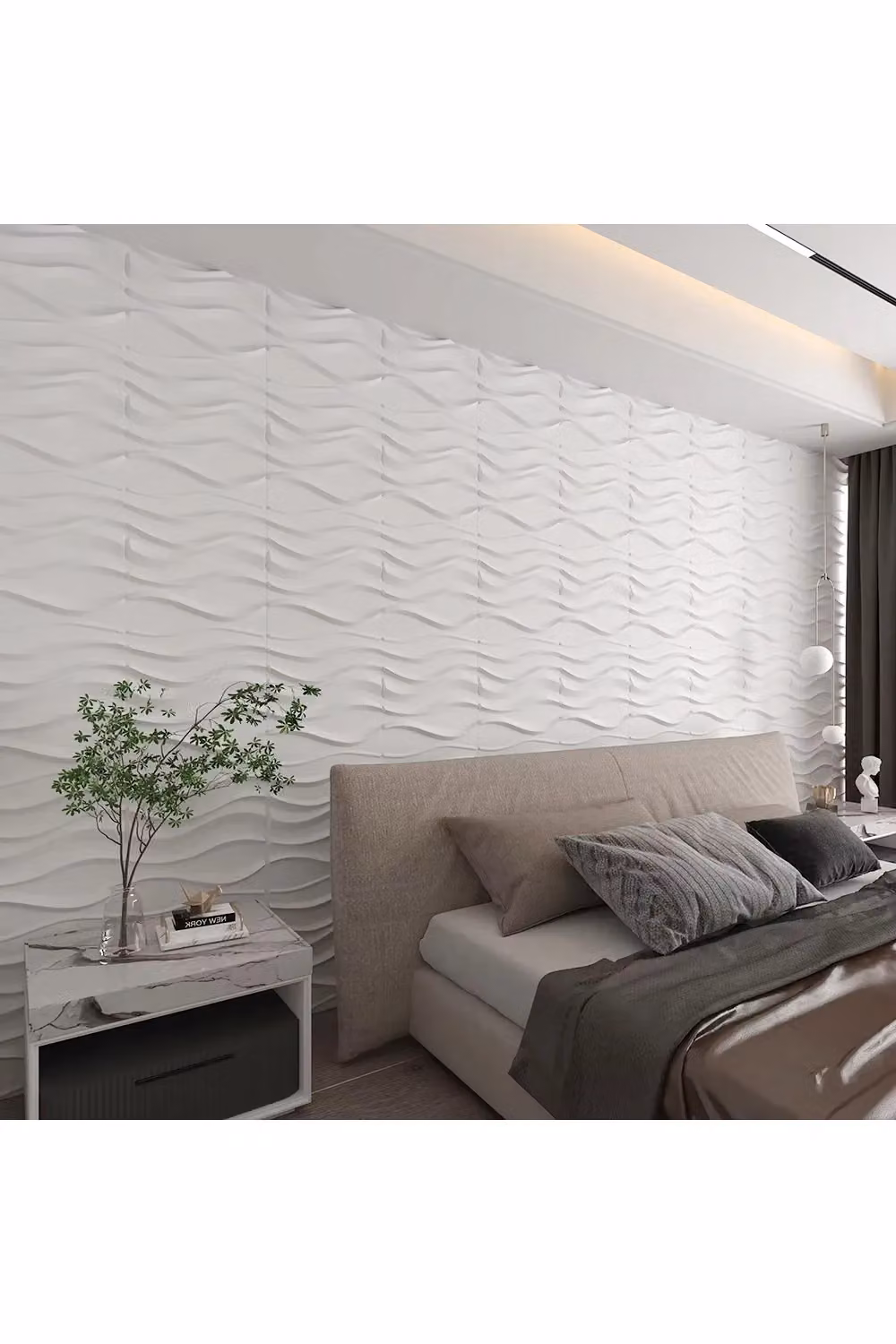 Living and Home 12 Pack White 3D Wave Texture PVC Decorative Wall Panels – 2