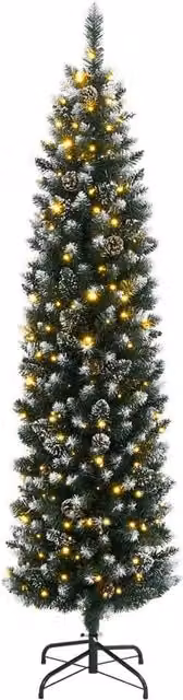 Berkfield Home Realistic Artificial Slim Christmas Tree with 300 LEDs, Green, Height: 210 cm – 1