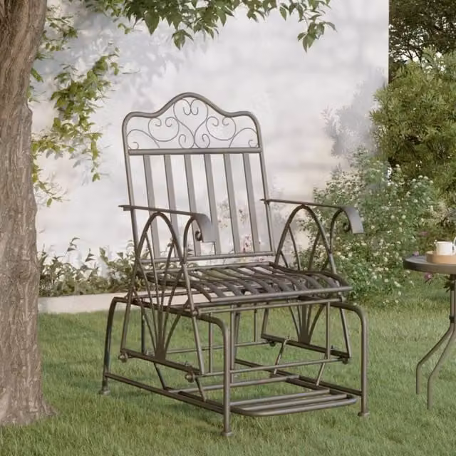 Berkfield Home Glider Bench in Matt Black Steel, W: 61 cm, D: 61 cm, H: 61 cm