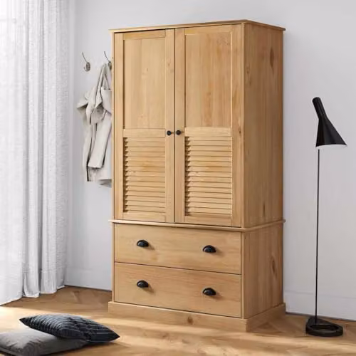 vidaXL VIGO Wardrobe in Brown Waxed Solid Pine with Roll Shutter and Internal Drawers, W/D/H: 90 x 55 x 170 cm – 2
