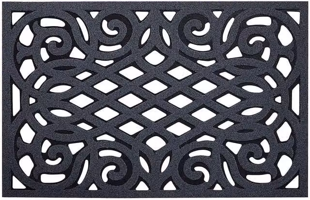Oseasons Ornate Small Grey Doormat with Rustic Design, W: 40 cm, D: 60 cm, H: 1 cm – 1