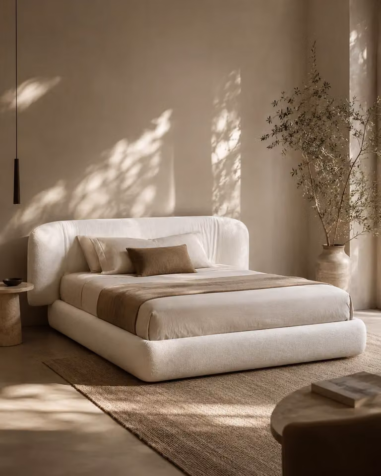 Tommy Franks Coria Upholstered Double Bed in Beige and White, W/D/H: 140 x 200 cm