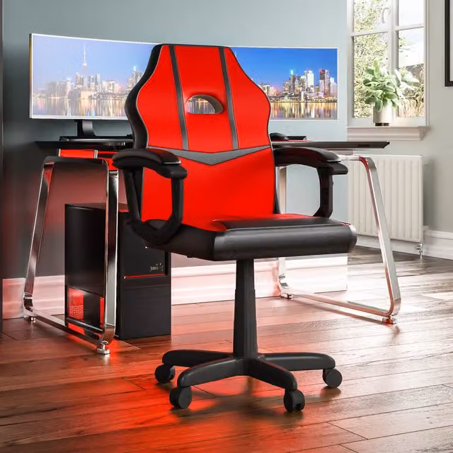 Vida Designs Modern Red and Yellow Synthetic Leather Swivel Gaming Chair for Children