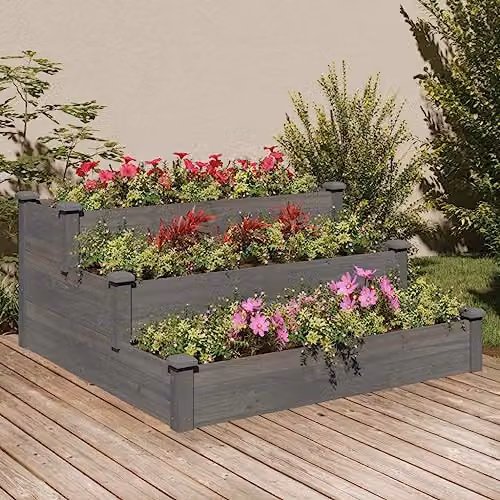 vidaXL Grey Wooden Raised Bed for Vegetable and Ornamental Gardens W/D/H: 120 x 120 x 56 cm – 2