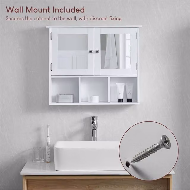 FORGEVIO White 2 Door Mirrored Wall Cabinet with 3 Compartments – 1