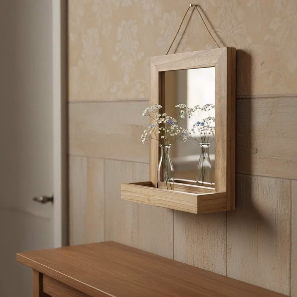 PAWNORA Rectangular Wood Frame Hanging Wall Mirror in Brown – 2