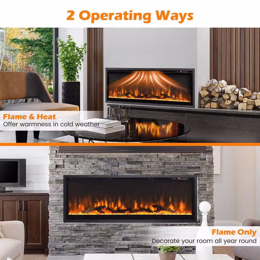 Gymax 50 Inch Electric Linear Fireplace Insert with Remote Control in Black – 7