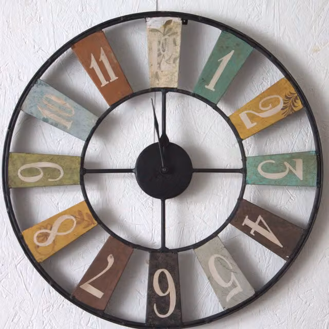 IH Design Abstract Industrial Round Analog Metal Wall Clock in Brown and Multicolour