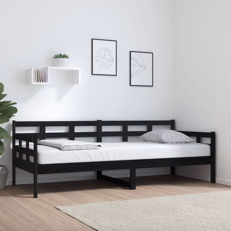 Berkfield Home Beautiful Day Bed in Black Solid Pine Wood, W/D/H: 200 x 80 cm