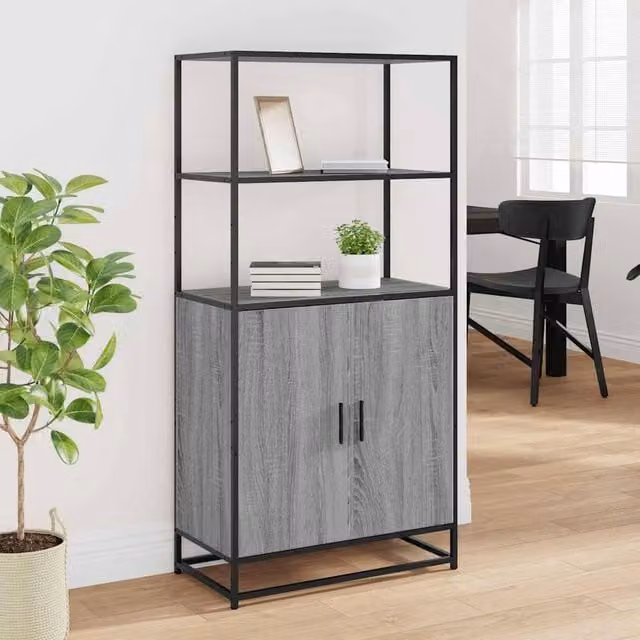 Berkfield Home Grey Sonoma Highboard in Engineered Wood and Metal, W: 68 cm, D: 35 cm, H: 139 cm