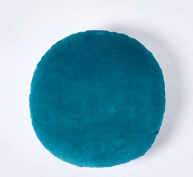 Homescapes Round Green Cotton Velvet Cushion, Diameter: 40 cm