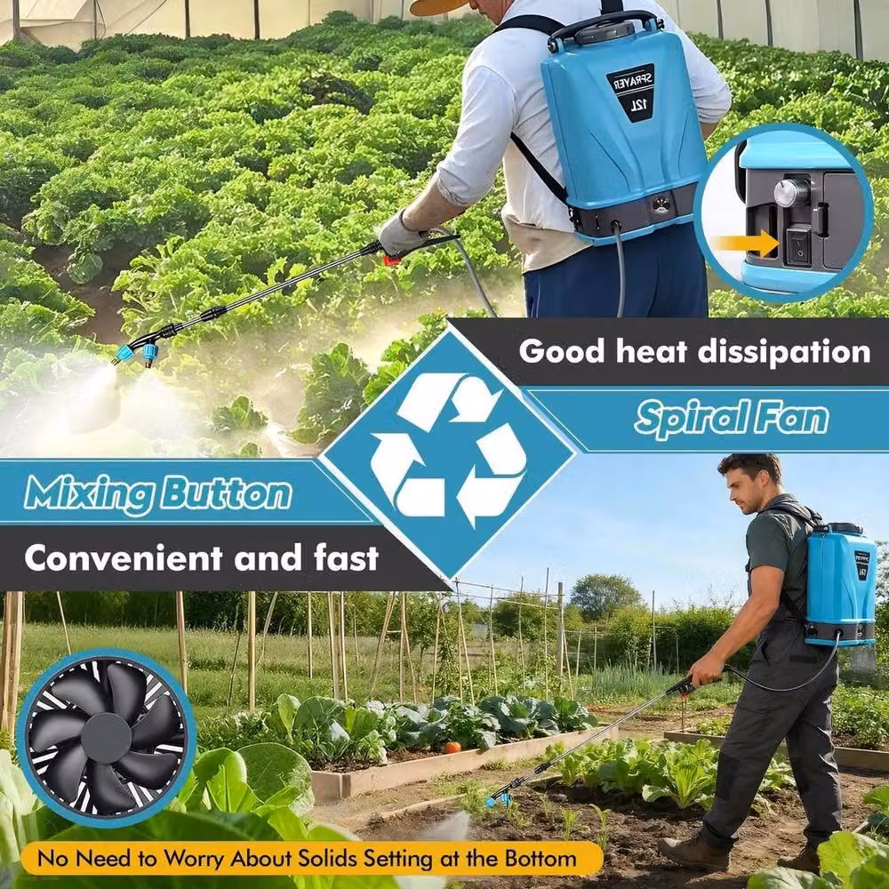 Kelvenix 12L Electric Cordless Knapsack Pressure Sprayer in Blue with Rechargeable Battery and Quick Charger – 4