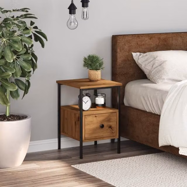 Berkfield Home Artisan Oak Bedside Cabinet in Brown, W/D/H: 34 x 36 x 50 cm – 1