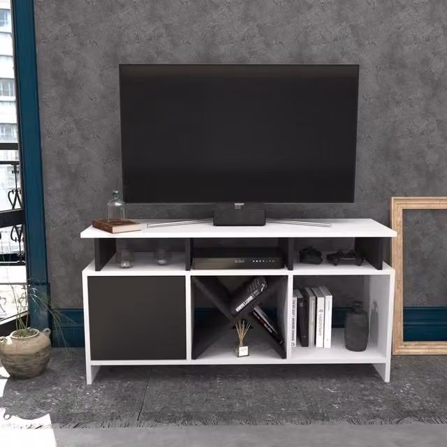 Decorotika Auburn Modern Geometric TV Unit in White and Anthracite