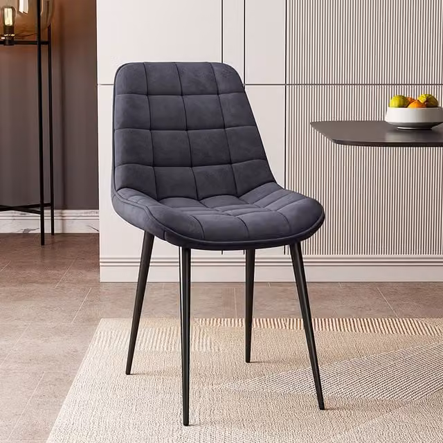 Livingandhome Set of 2 Modern Grey Velvet Upholstered Dining Chairs with Metal Legs