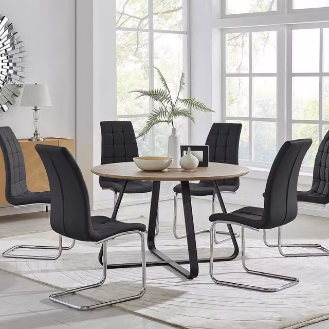 FurnitureboxUK Santorini Brown Round Dining Table and Murano Black Chairs Set