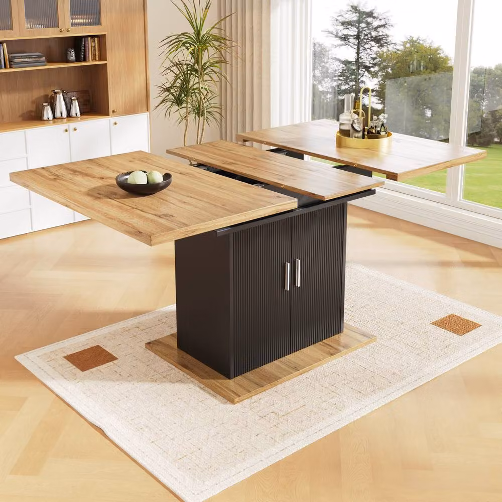 Rolipo Extendable Dining Table with Storage Cabinet in Black, 140 cm – 2