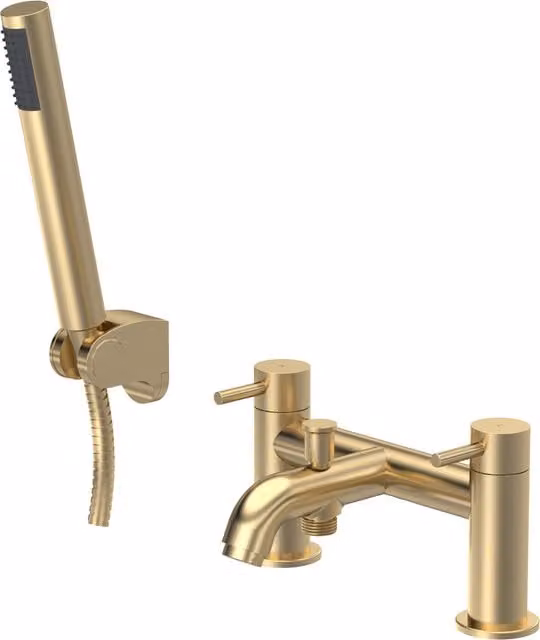 Balterley Round Single Lever Bath Shower Mixer Tap with Shower Kit in Brushed Brass – 1