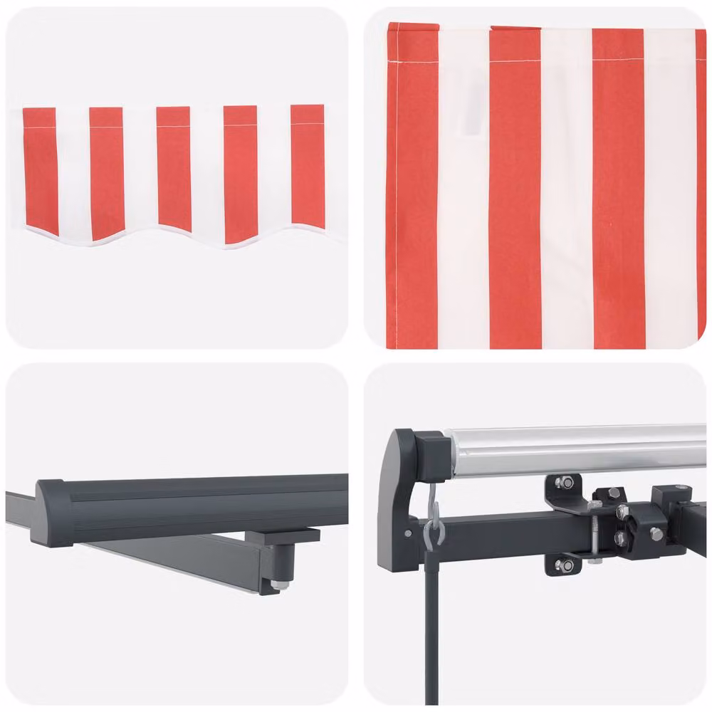 Berkfield Home Manual Retractable Wall-Mounted Awning with LED, Red and White Stripes, W/D/H: 400 x 350 cm – 3
