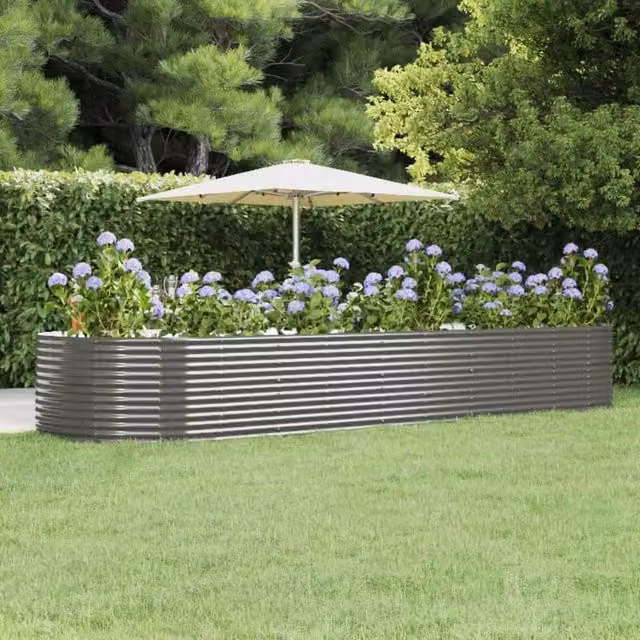 Berkfield Home Garden Grey Powder-coated Steel Raised Bed W: 140 cm, D: 447 cm, H: 68 cm – 1