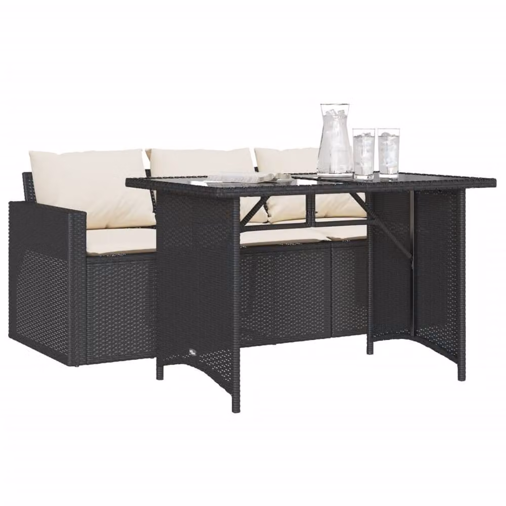Berkfield Home 2 Piece Black Poly Rattan Garden Dining Set with Cushions – 3