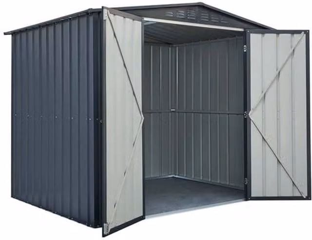 Globel Double Hinged Apex Metal Garden Shed in Grey Anthracite with Gable Roof and Side Vent
