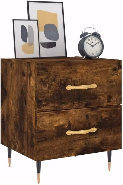 Berkfield Home Modern Bedside Cabinets, 2 Piece Set in Smoked Oak Brown, W: 40 cm, D: 35 cm, H: 47.5 cm – 1
