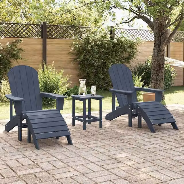 Berkfield Home Charming Adirondack Chairs with Footrests, 2 Piece Set, Navy Blue HDPE