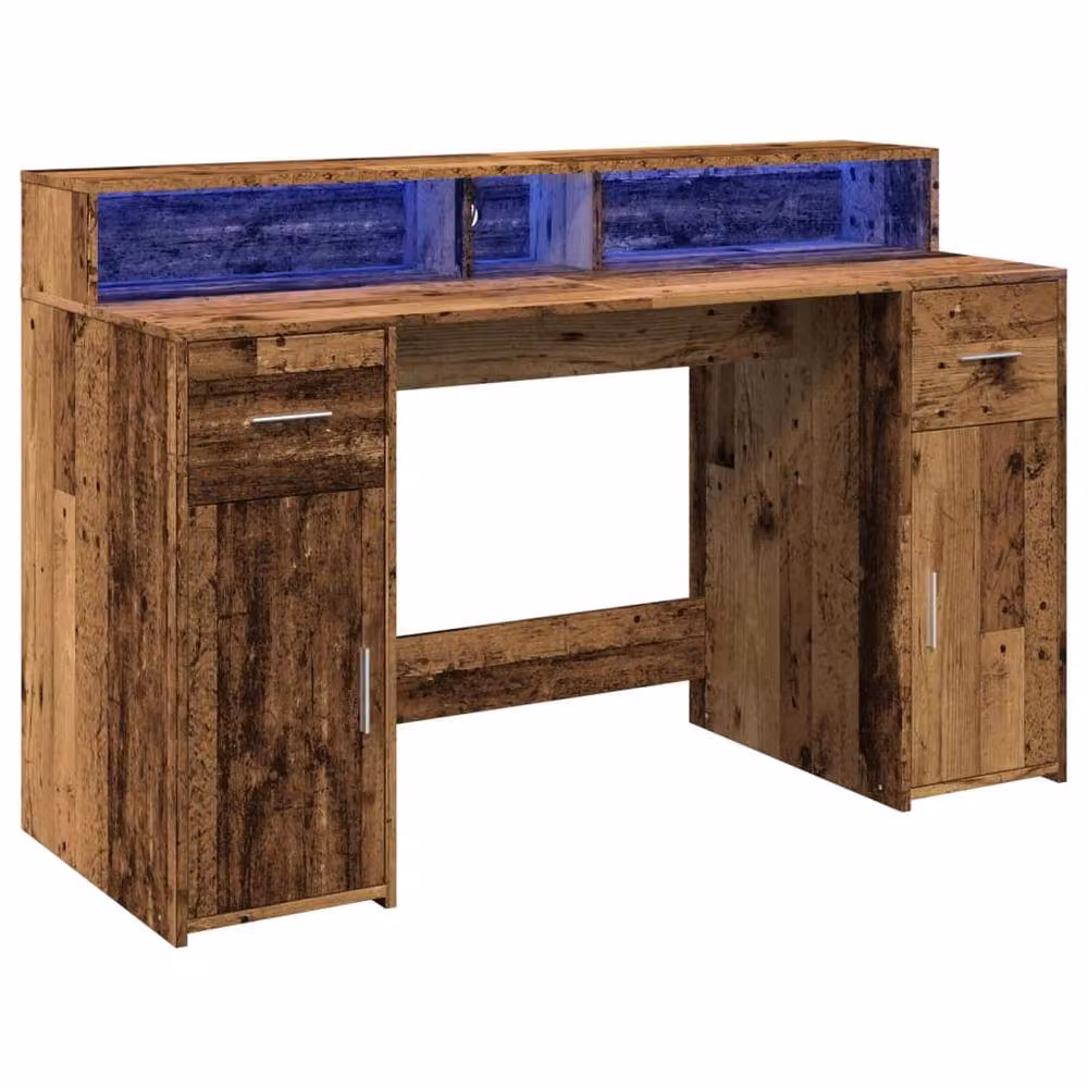 Berkfield Brown Gaming Desk with LED Lights, Engineered Wood, W/D/H: 140 x 55 x 91 cm – 2