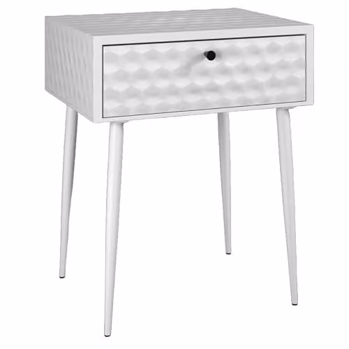 Core Products Saturn White 1-Drawer Metal Bedside Cabinet with Mid-Century Tapered Legs W/D/H: 35.8 x 35.8 x 56.2 cm