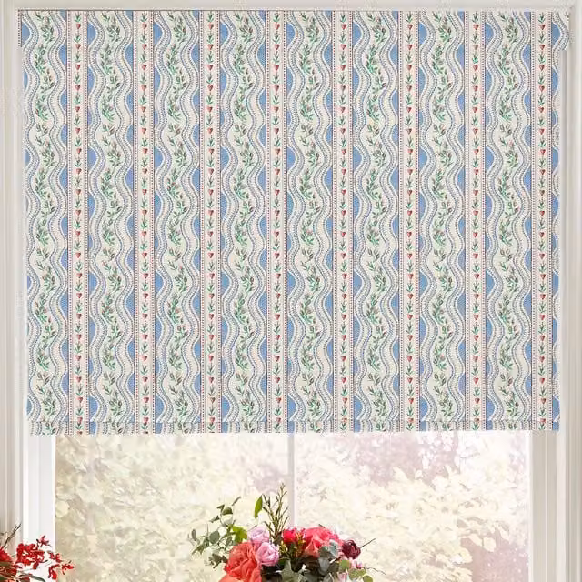 Cath Kidston Wiggle Rose Blue Floral Blackout Made to Measure Roman Blind