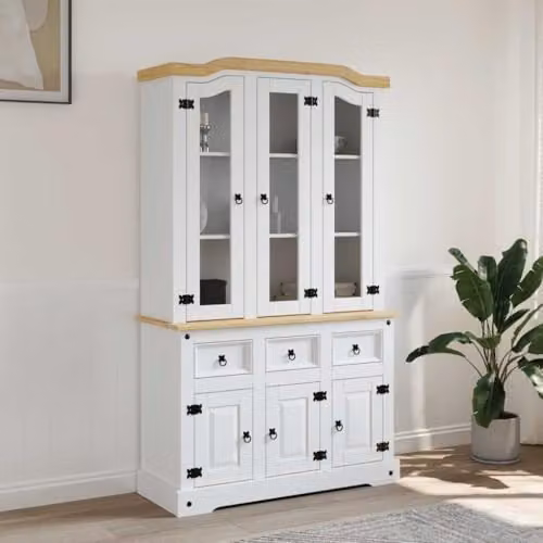vidaXL Corona Highboard in White Solid Mexican Pine, W/D/H: 112 x 43 x 191.5 cm – 2