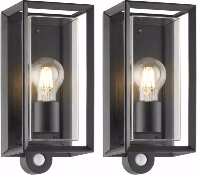 First Choice Lighting Brandon Set of 2 Black Outdoor Motion Sensor LED Security Wall Lights with IP44 Rating